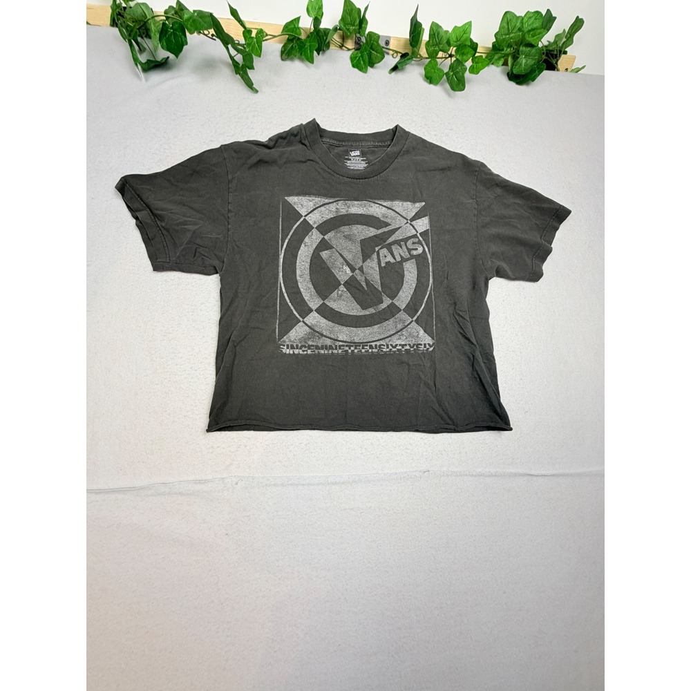 Vans Mens Large Graphic T-Shirt Faded Black Cropped Raw Hem Skate Tee L